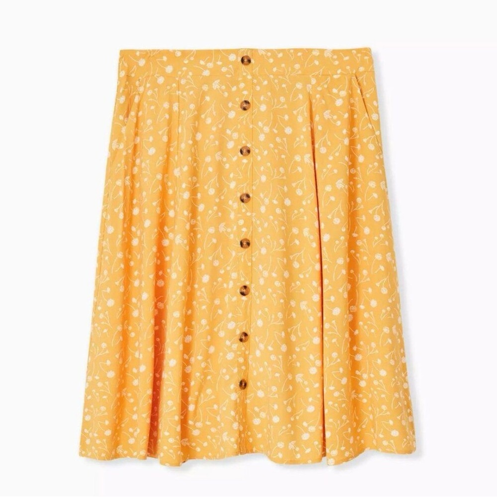 Torrid Mustard Floral Button-Front Midi Skirt